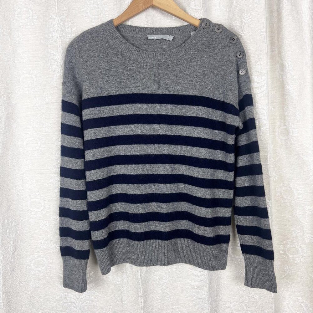 Vince cashmere nautical wide stripe crew neck sweater buttons stretch knit XS